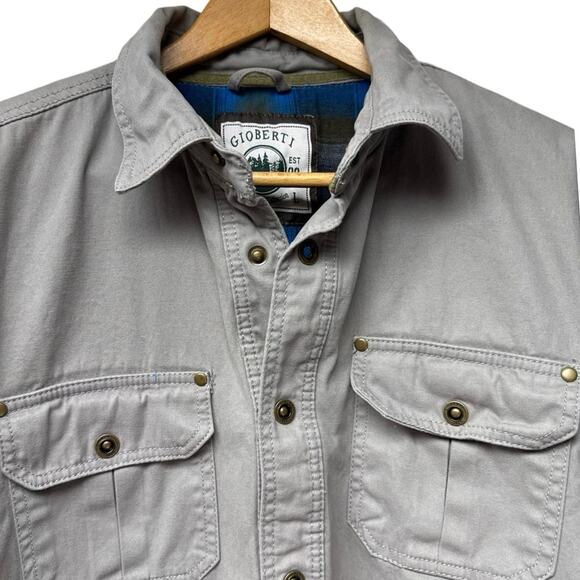 Gioberti Men's Gray Twill Jacket Flannel Fleece Lining Size Large 100% Cotton - Picture 3 of 6